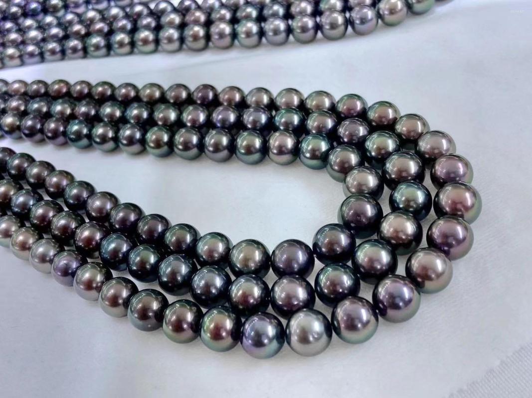 

Chains HENGSHENG 2022 Arrival 8-11mm Tahitain Black Pearl Necklace Small Flaw Round Dazzling Color Jewelry Gift For Women