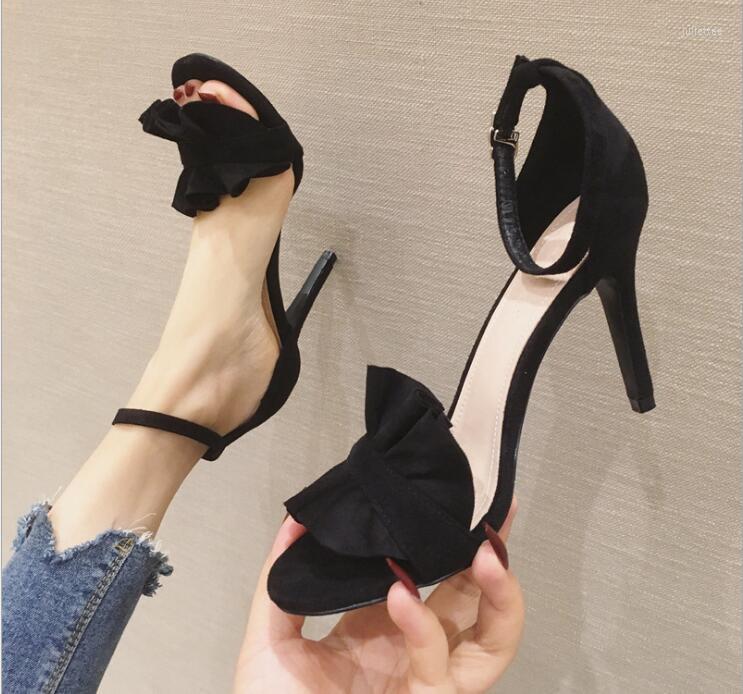

Dress Shoes High Heels Women's Thin Summer's All-around One Word Sandals With Open Toe And Flounce Sexy Women, Black