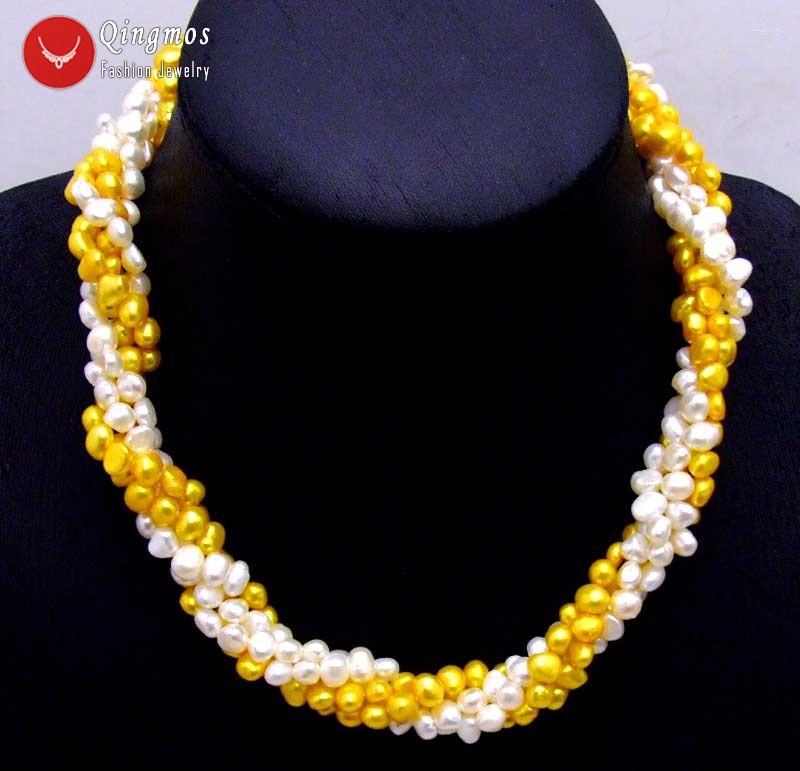 

Choker Qingmos White Gold Pearl Necklace For Women With 6mm Baroque 40" Long Combination Chokers 18'' Set 6102