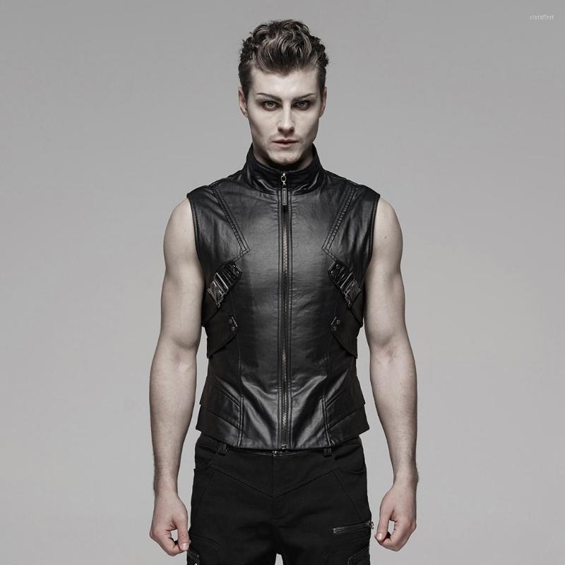 

Men' Vests PUNKRAVE Men' Punk Handsome Sleeveless Vest Heavy Metal Imitation Leather Simple Fitness Waistcoat, Black