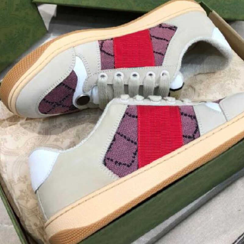 

2022 new Dirty Casual Distressed Screener Luxury High-quality Sneakers Classic Blue Red Stripe Rubber Shoe Low Top Leather Trainers Men fashionable running, Color 4