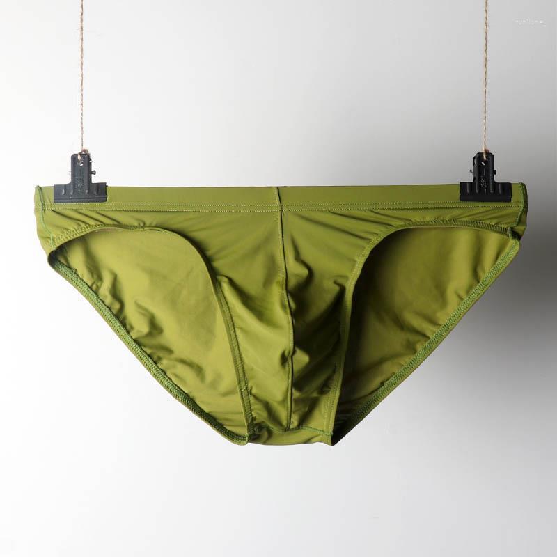 

Underpants Sexy Ice Silk Underwear High Elastic Ultra Thin U Convex Sac Breathable Pantie Low Waist Quick Dry Translucent Men's Briefs, B khaki