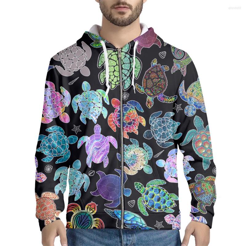 

Men's Hoodies Men Harajuku Loose Oversized Sweatshirts Vintage Sunflower And Turtle Printed Long Sleeve Hooded Sweatshirt Zipper Coats, Blue