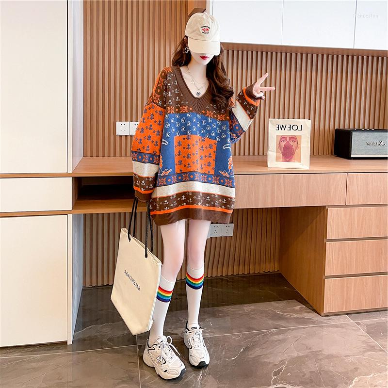 

Women's Sweaters Women's Winter Sweater Suit Loose Mid-length Korean Style Autumn And Ethnic Retro Jacquard Top, Black