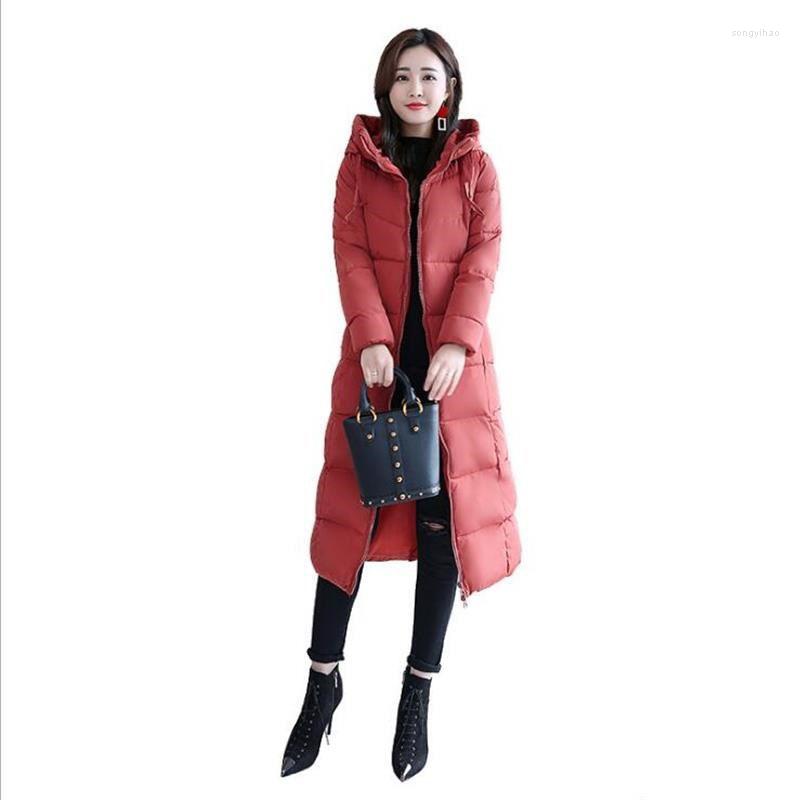 

Women's Trench Coats 2022 Female Winter Cotton Coat Women Long Fashion Overcoat Down Thick Warm Jacket Lady Elegant Slim Hooded OK953, Black
