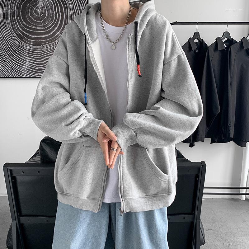 

Men' Hoodies Men' Solid Color Loose Hooded Sweater Youth Fashion Casual Sports Cardigan Jacket Hong Kong Style 2022 Clothing, Black