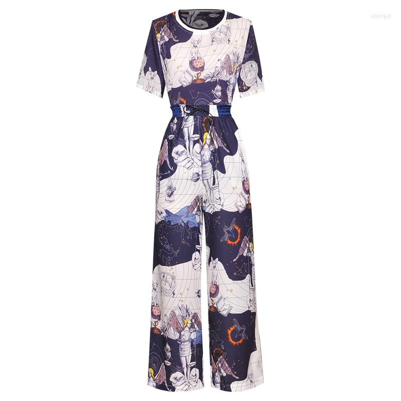 

Women' Two Piece Pants HIGH QUALITY Fashion 2022 Runway Suit Set Women' Short Sleeve Print T-Shirt, Picture shown
