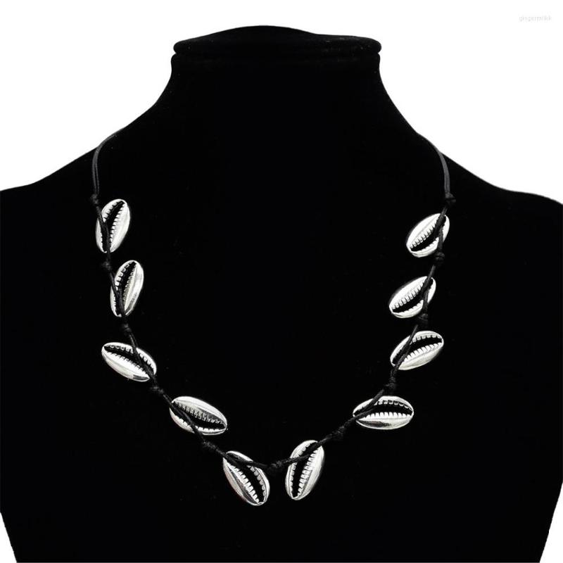 

Choker Bohemian Jewelry Simple Black Rope Chain Woven Beads Shell Clavicle Necklace For Women Beach Accessories