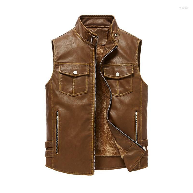 

Men' Vests Mens PU Lather Jackets Vintage Outerwear Jaqueta Waistcoat Motorcycle Sleeveless For Male Thick Warm Biker Jacket Coat, Black normal