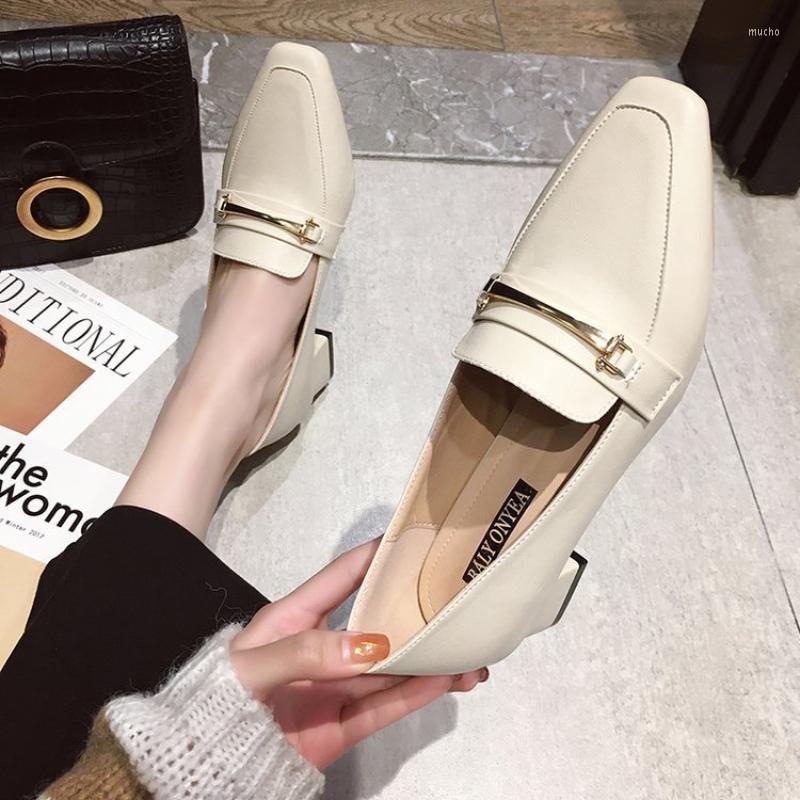 

Dress Shoes For Women Square Head Metal Women's Thick Heel Slip-on Casual Zapatos Spring And Autumn 2022, Beige