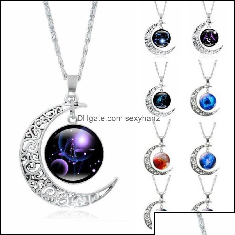 

Pendant Necklaces Pendants Jewelry Vintage Moon Phase Necklace Starry Sky Face Outer Space Dark Universe Camo Ot0H9