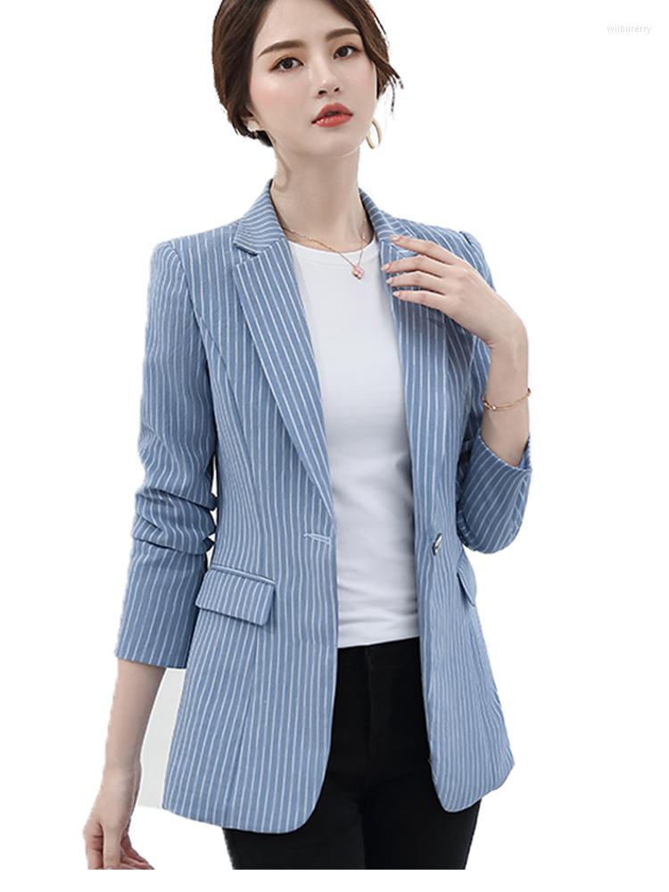 

Women's Suits Women Elegant Striped Jacket Long Sleeve Blazer Fashion Work Wear Keep Slim Office Lady Coat Outwear Single Button, White