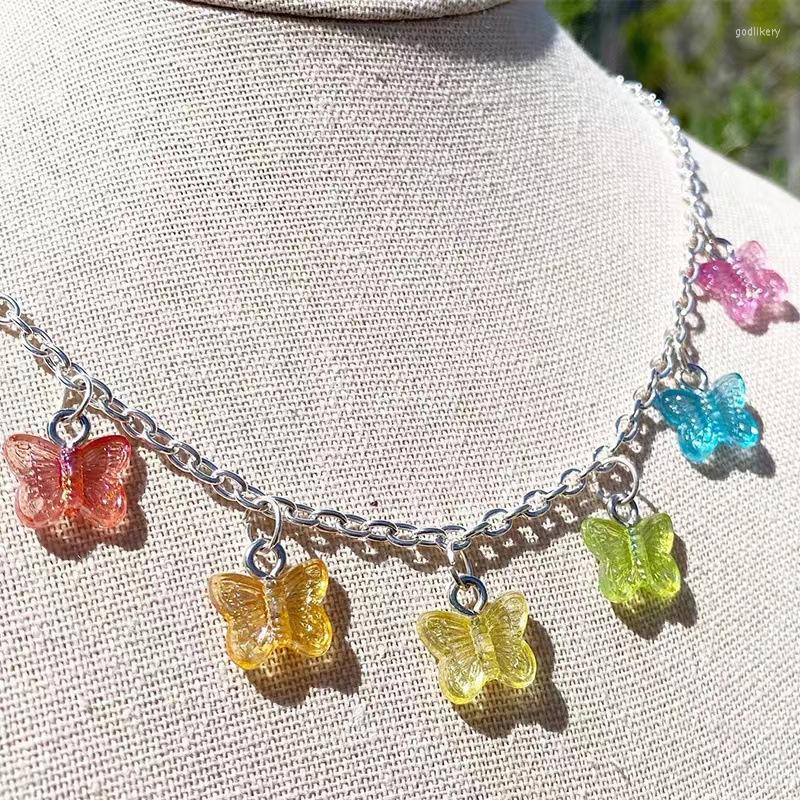 

Choker Sweet Transparent Candy Color Cute Butterfly Charms Necklaces For Women Lady Summer Beach Lovely Trendy 2022 Jewelry Kpop
