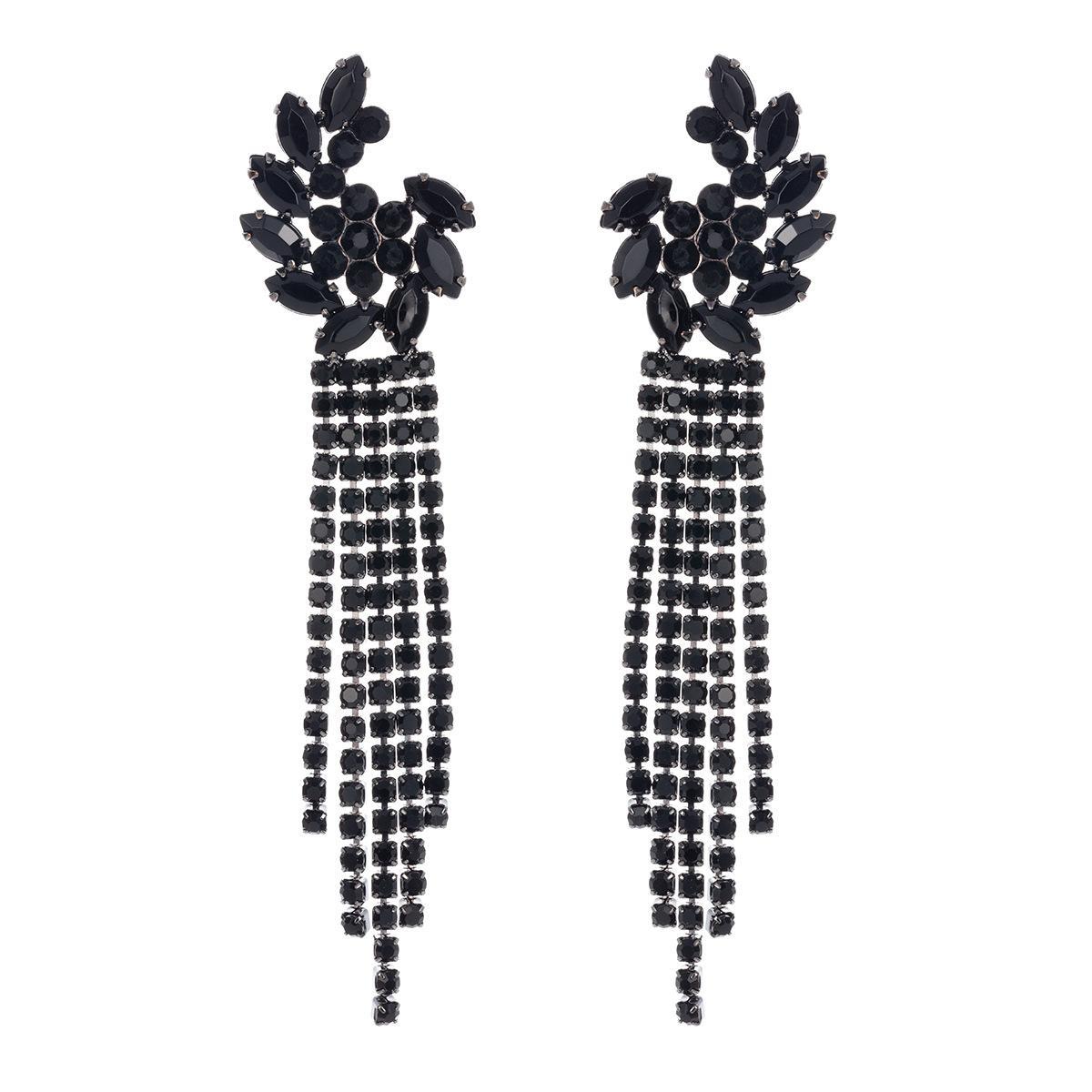 

Dangle Chandelier Shiny Black Rhinestone Long Tassel Wedding Dangle Earring For Women Luxury Crystal Drop Earrings Jewelry Gift De Dhizq