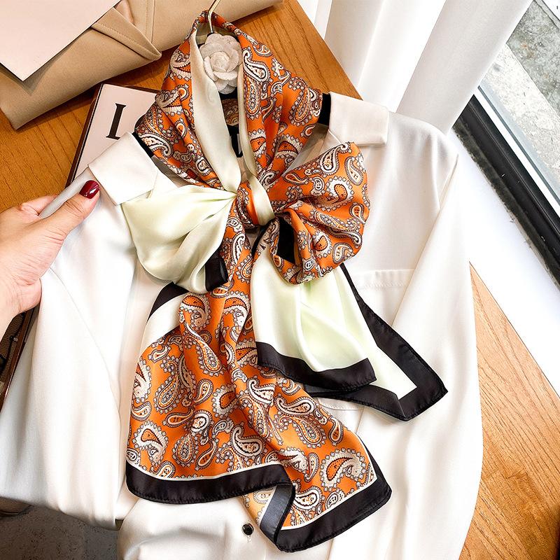 

Scarves Korean Style 160X40CM Silk Classic Print Sunscreen Long Scarf Four Seasons Fashion Shawls 2022 Flower Headcloth