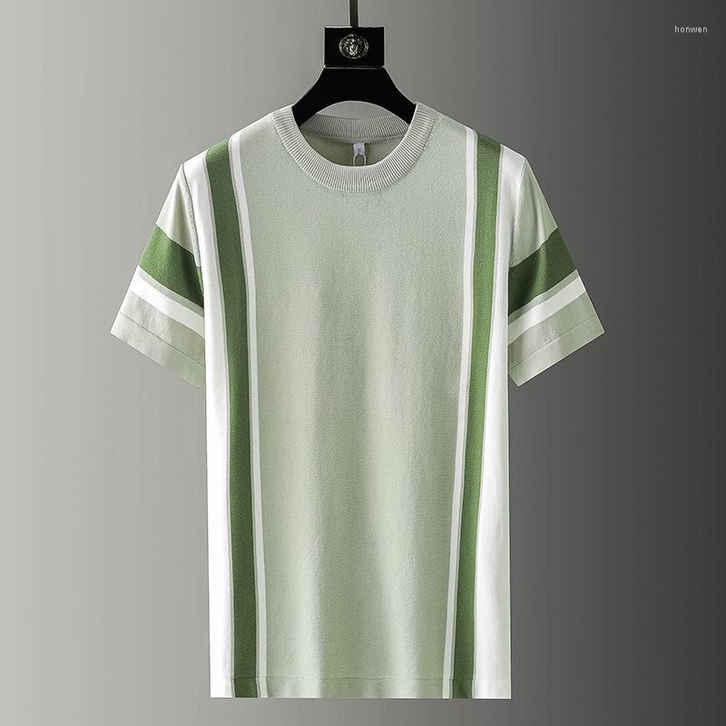 

Men's T Shirts Contrast Fashion Color 2023 Short Sleeve Knitted T-shirt Men's Summer High-end Korean Round Neck Slim Fit Half, Black