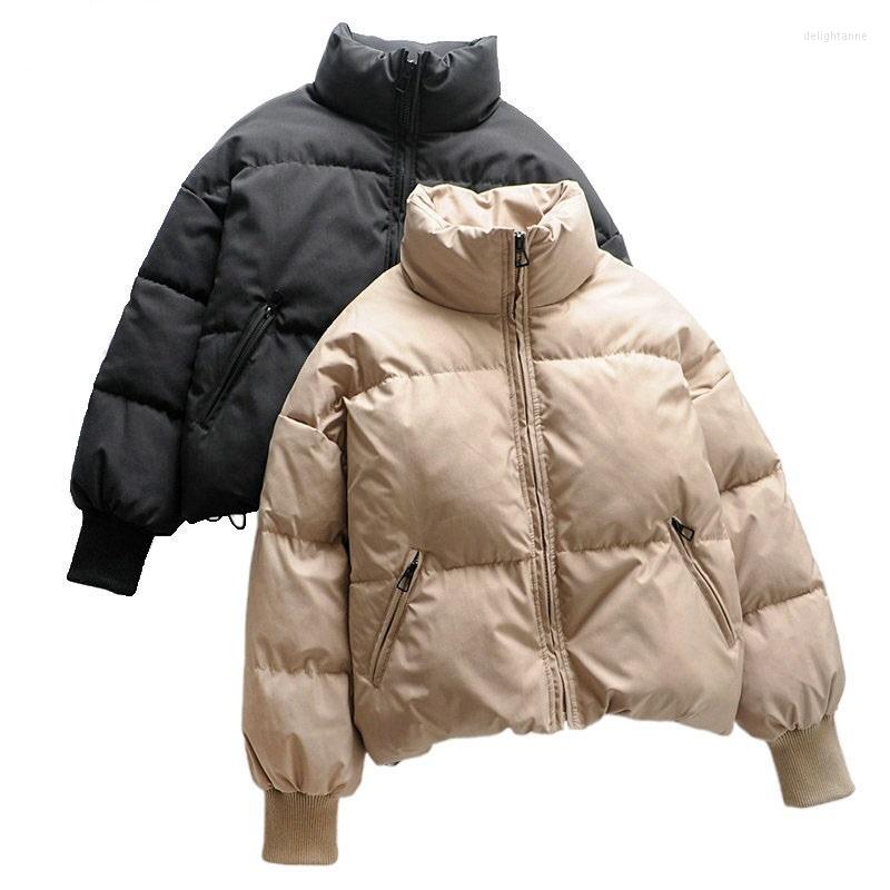 

Women's Down Women Solid Khaki Oversize Parkas Thick 2022 Winter Zipper Pockets Female Warm Elegant Coat Jacket 6A120, Black
