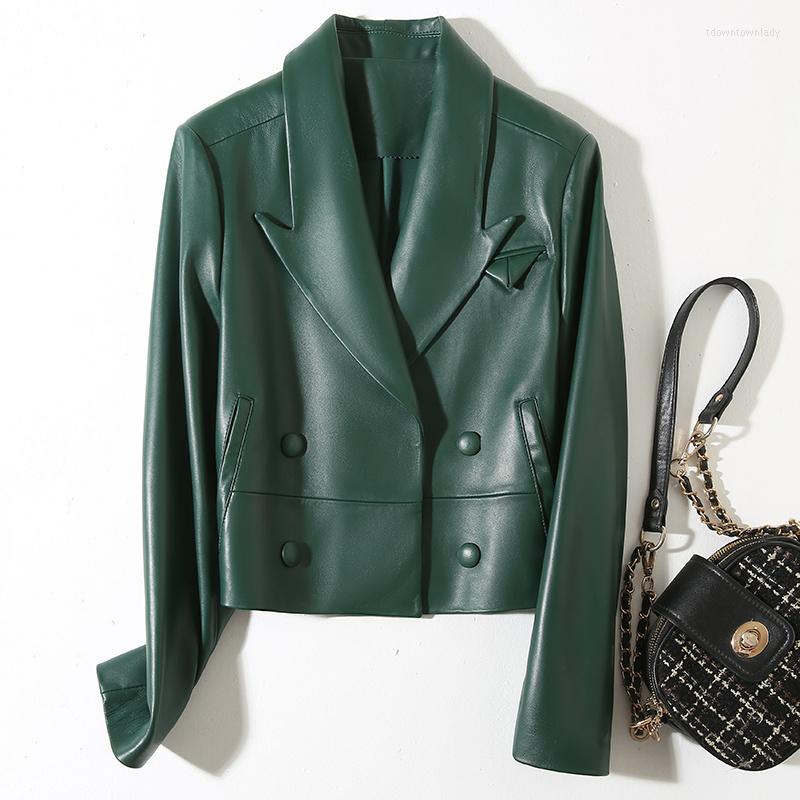

Women' Leather Jacket Real Women Clothing Sheepskin Coat Korean Fashion Slim Short Green Ladies Chaquetas FCY1910, Black