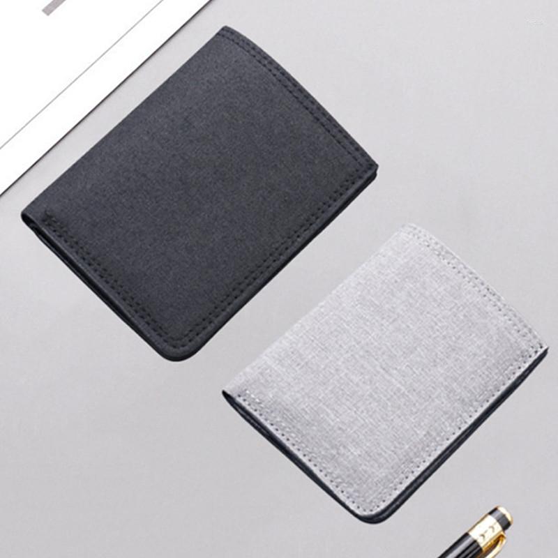 

Wallets Men Solid Simple Canvas Coin Cards Bag Ultra-thin Mini Folding Money Purses Leisure Business Portable Short Wallet, Black