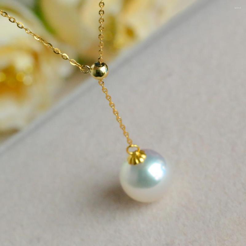 

Choker Fine Jewelry Natural Akoya Seawater Pearl Pendant Round Adjustable 18 K Gold Clavicle Necklace