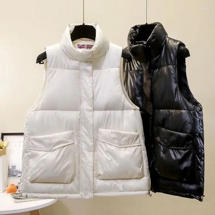 

Women's Vests 2022 Down Cotton Vest European Winter Warm Loose Fashion Spring Autumn Short Jacket Women Bright Face Top, Black