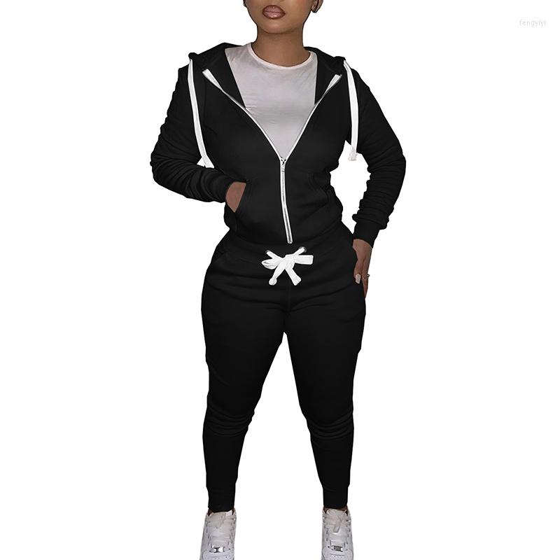 

Women' Two Piece Pants Women Hooded Tops Trousers Pocket Decoration Adjustable Drawstring Elastic Waist Spring Clothing, Black