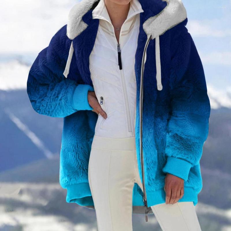 

Women's Jackets Women Winter Long Teddy Jacket Zipper Plush Hooded Cardigan Coat Woman Casual Splice Color Warm Top 2023, Blue