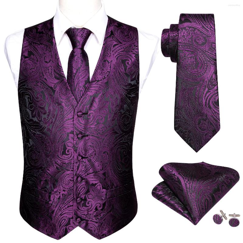 

Men' Vests Purple Mens Wedding Suit Vest Paisley Jacquard Folral Silk Waistcoat Handkerchief Tie Set Barry.Wang Design, Picture shown