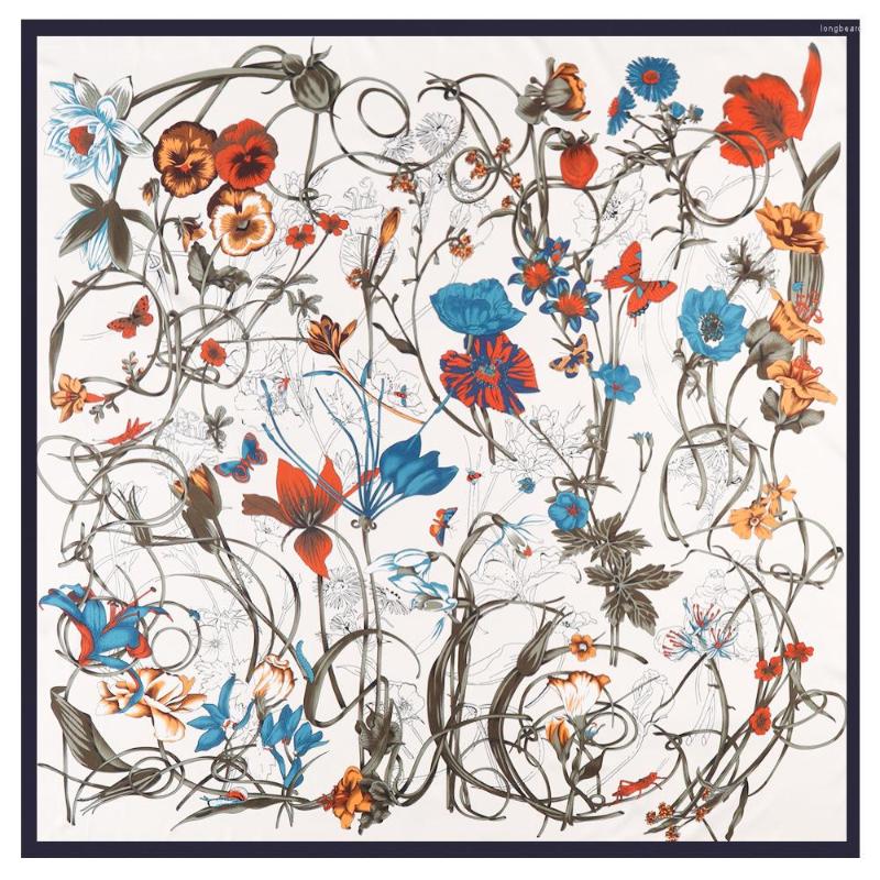 

Scarves Twill Silk Scarf Multicolor Floral Square Design Print Kerchief Woman Neck Shawl Wraps Echarpe