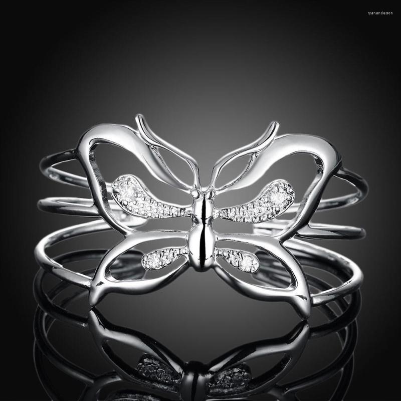 

Bangle Zircon Big Butterfly Wide Bangles 925 Color Silver Cuff Bracelets For Women Fashion Wedding Party Jewelry Gifts