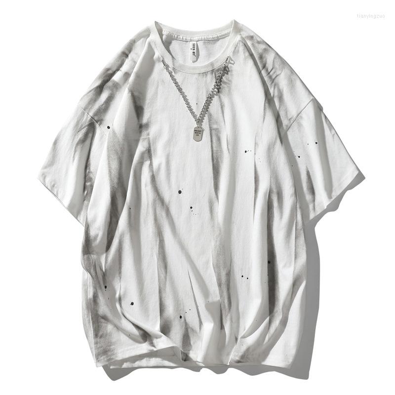 

Men's T Shirts 2022 Arrival Fashion Short T-shirt Loose Spray Painting Top Casual Cotton O-neck Brand Clothing Tshirt Homme Shirt Men, See chart