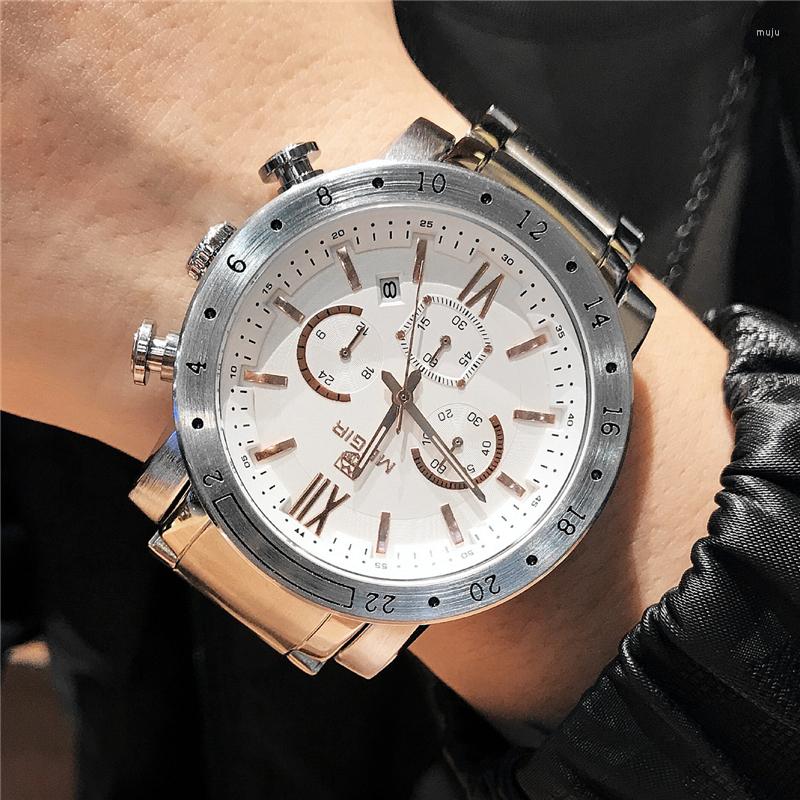 

Wristwatches Top MEGIR Sport Men Quartz Watch Steel Band Mens Watches Sports Military Wrist Waterproof Relogio, Ms3008g-silver
