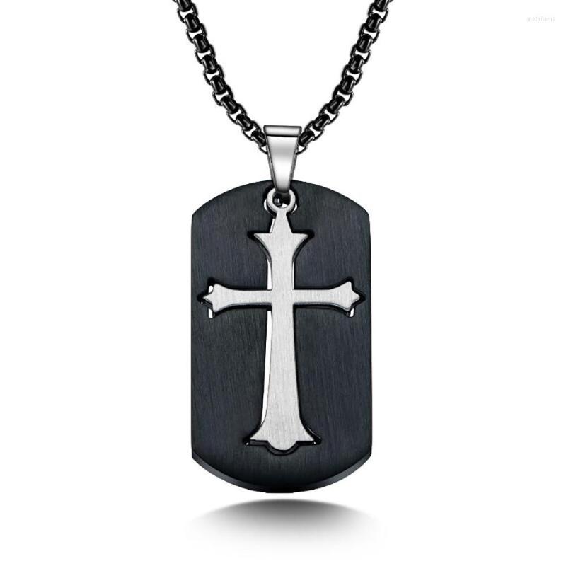 

Chains Stainless Steel Black Men Punk Rock Cross Dog Tag Pendant Necklace Jewelry Gift For Him With Chain