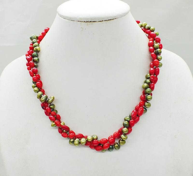 

Choker Coral Pearls 3 Strands.Combination.Beautiful Necklace 19"