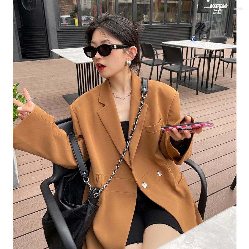 

Women' Suits Spring 2023 Fashion Blazer Lapel Turn-Down Collar Long Sleeve Suit Coat Lady Clothing Street Oversize Streetwear, Light brown