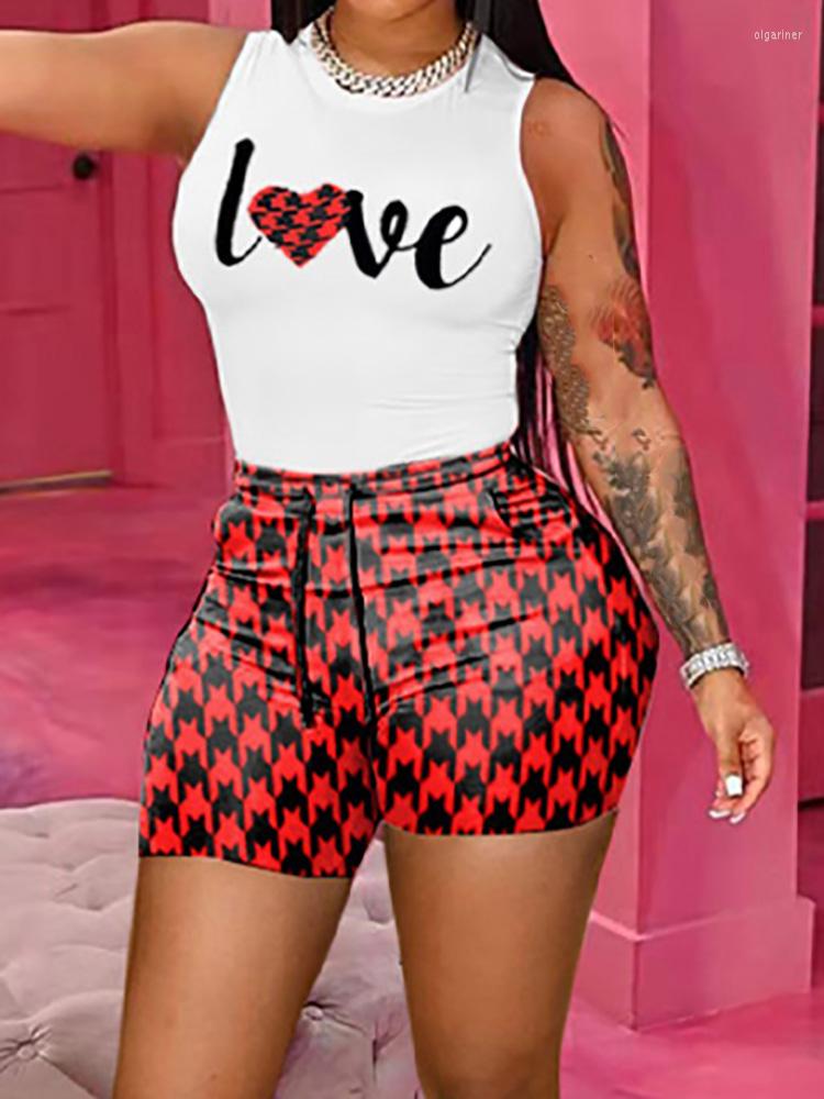 

Women' Tracksuits Femme Slim Tops Print Shorts Two Piece Set Casual Women Streetwear Sportwear Suit Summer 2022 Sleeveless Tank Outfit, 03 print