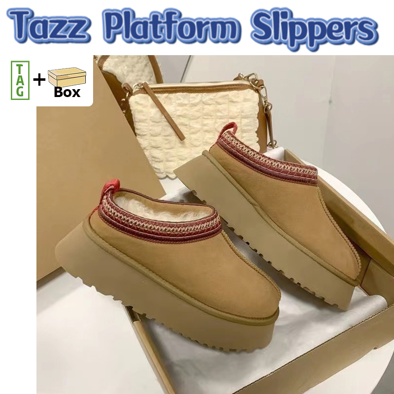 

Fashion women platform slipper Australia tazz slippers designer boot snow winter boots classic ladies chestnut fur slides suede wool ankle booties with box, Double shoe box