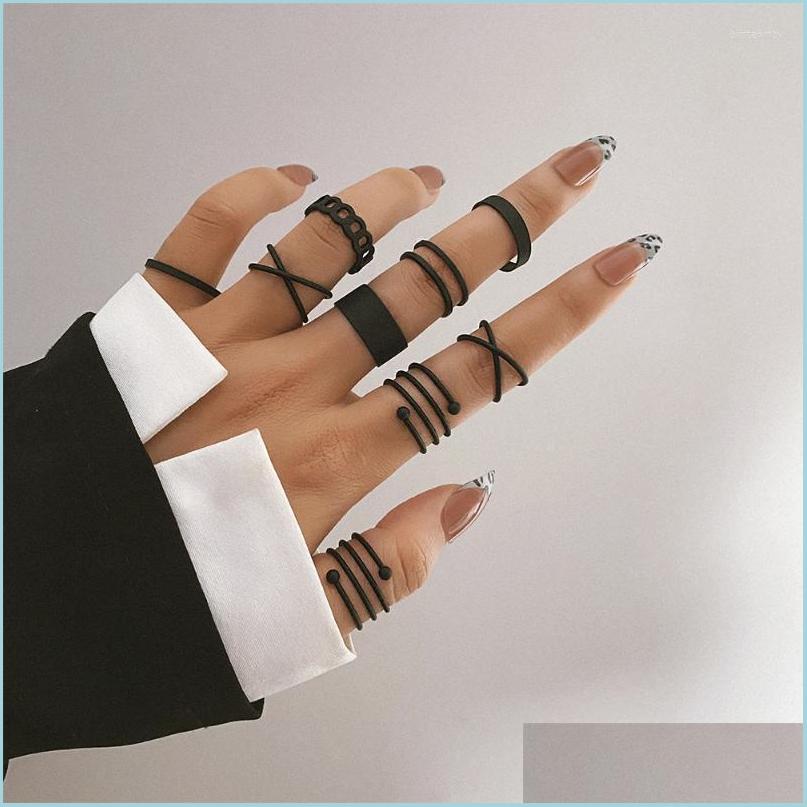 

Cluster Rings Cluster Rings Fashion Black Color Chain Set For Women Men Punk Simple Wide 2022 Trend Jewelry Party Gifts Brit22 Drop D Dh1Lz