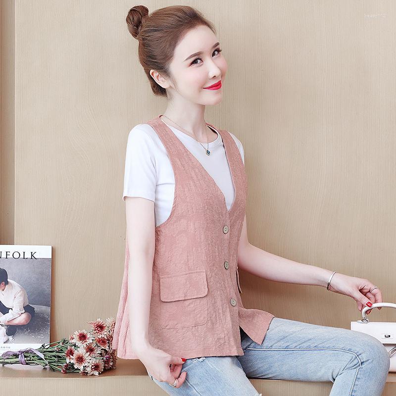 

Women's Vests Womens Vest Jackets 2022 Korean Style Vintage V-neck Single Breasted Loose Casual Female Cotton Linen Coats E220, White
