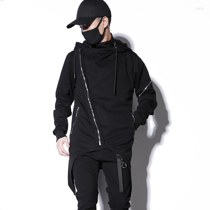 

Men' Jackets Men' Hip-hop High Street Irregular Hem Coat Korean Version Personality Windbreaker Club Cap Loose Medium And Long, Black