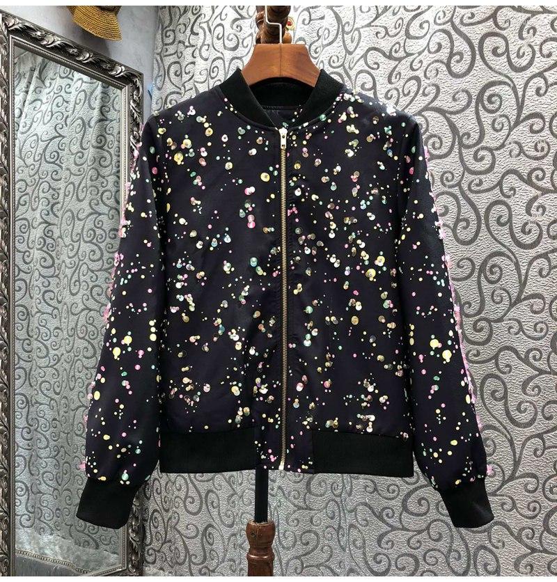

Women' Jackets 2022 Autumn Winter Fashion Jacket High Quality Women Sequined Beading Sweetheart Patterns Long Sleeve Casual Zip Coat, Picture shown