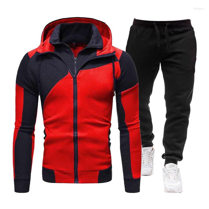 

Men' Tracksuits Autumn And Winter Sports Stitching Jacket Men' Casual Long-sleeved Trousers Hooded Suit, Black