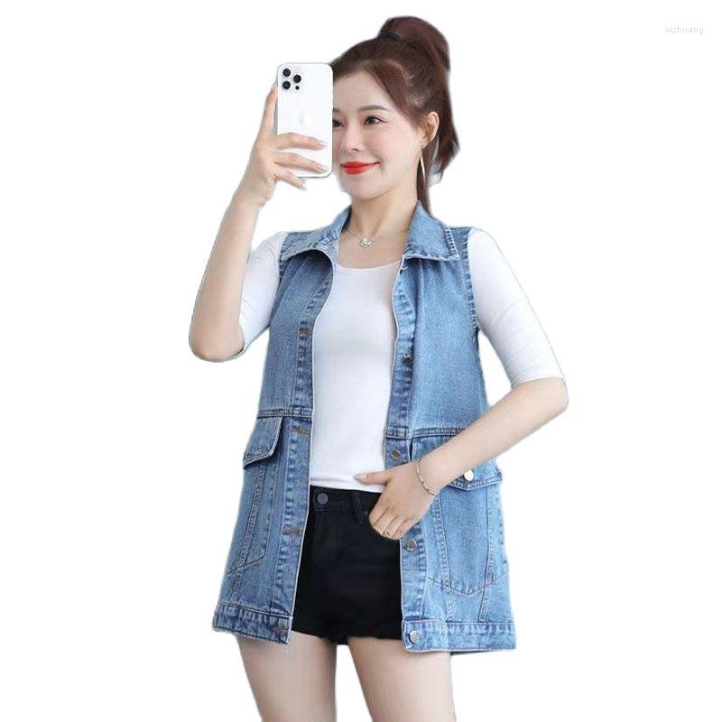 

Women' Vests Mid-Length Cowboy Vest Female External Wear All-Match 2022 Spring And Autumn Splicing Loose Fashion Ladies Coat, Black