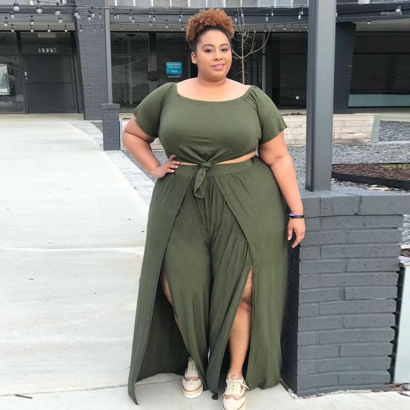

Tracksuits Plus Size 2022 Summer Pant Suits Green T-Shirt Splice Wide Leg Lounge Women Set, Purple