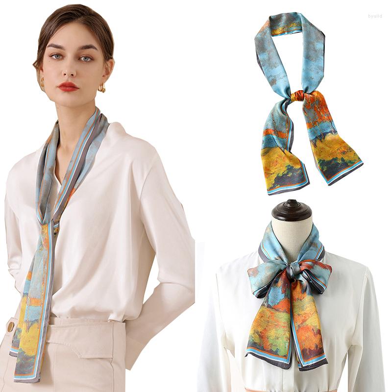 

Scarves CHENKIO Long Silk Scarf Women's 2022 Spring Polka Dot Printing Simulation Streamer Small Neck Hair
