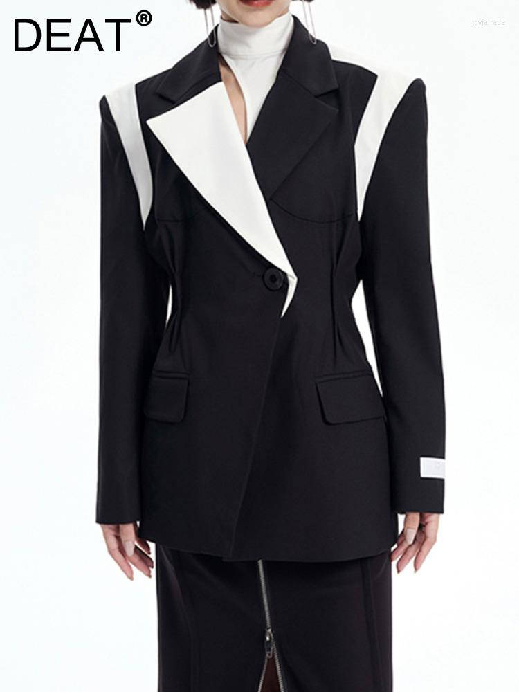 

Women' Suits Fashion Women' Blazer Notched Collar Contract Color Waist Single Button Long Sleev Suit Jackets Autumn 2022 1DF0762, Black