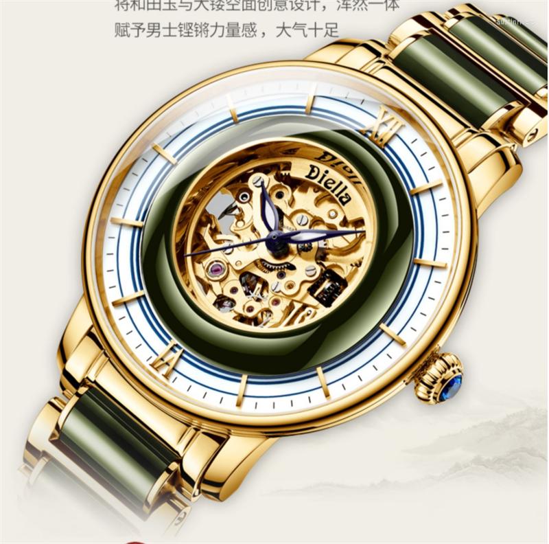 

Wristwatches Fashion Luxury 1963 Watch Men Top Natural Jade Male Watches Automatic Mechanical Hollow Carnival Business Man, 88-1