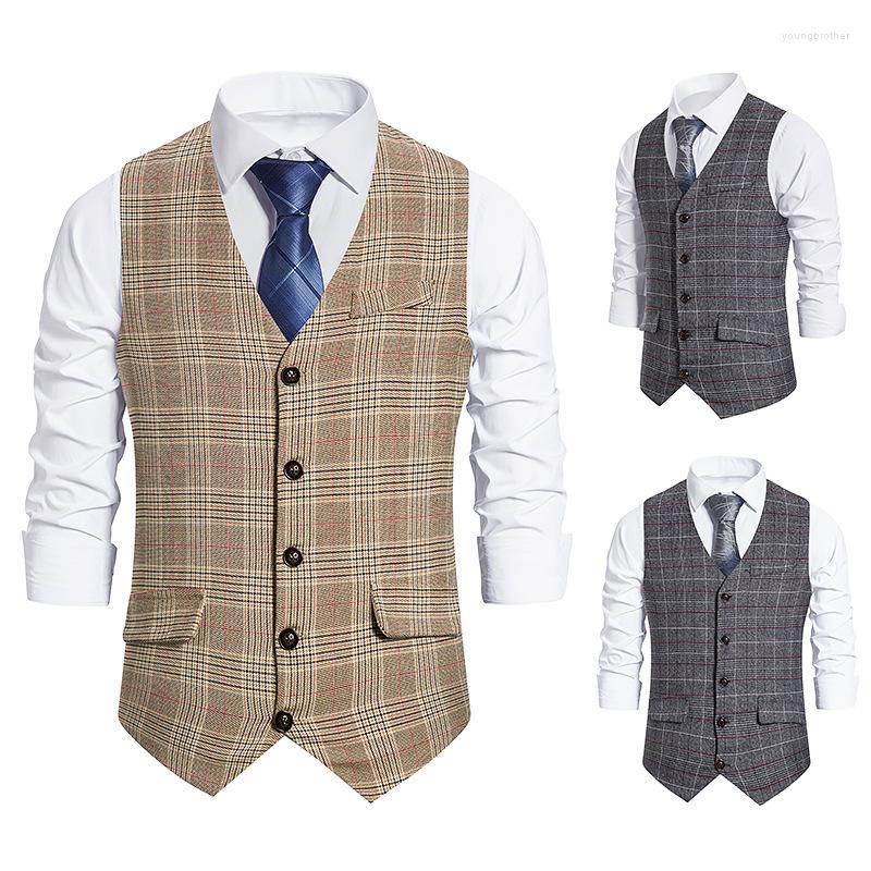 

Men' Vests Men' Suit Vest Solid Color Dress Casual Business Sleeveless Jacket Slim Retro Plaid Waistcoat, Gray
