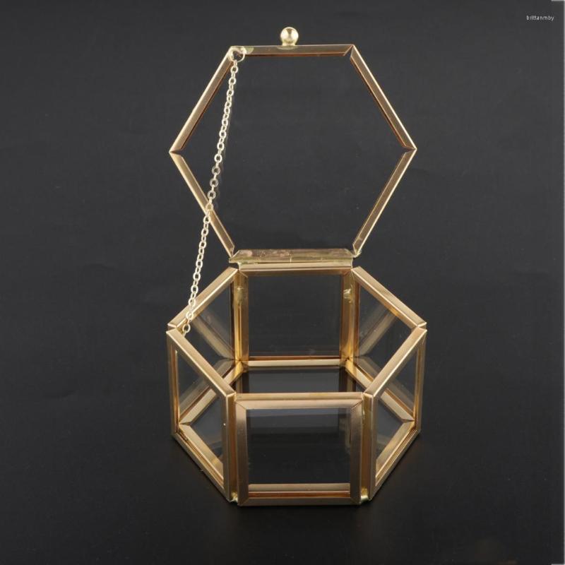 

Jewelry Pouches Hexagon Clear Glass Box Wedding Ring Geometric Jewellery Organizer Showcase Container For Necklace Watches