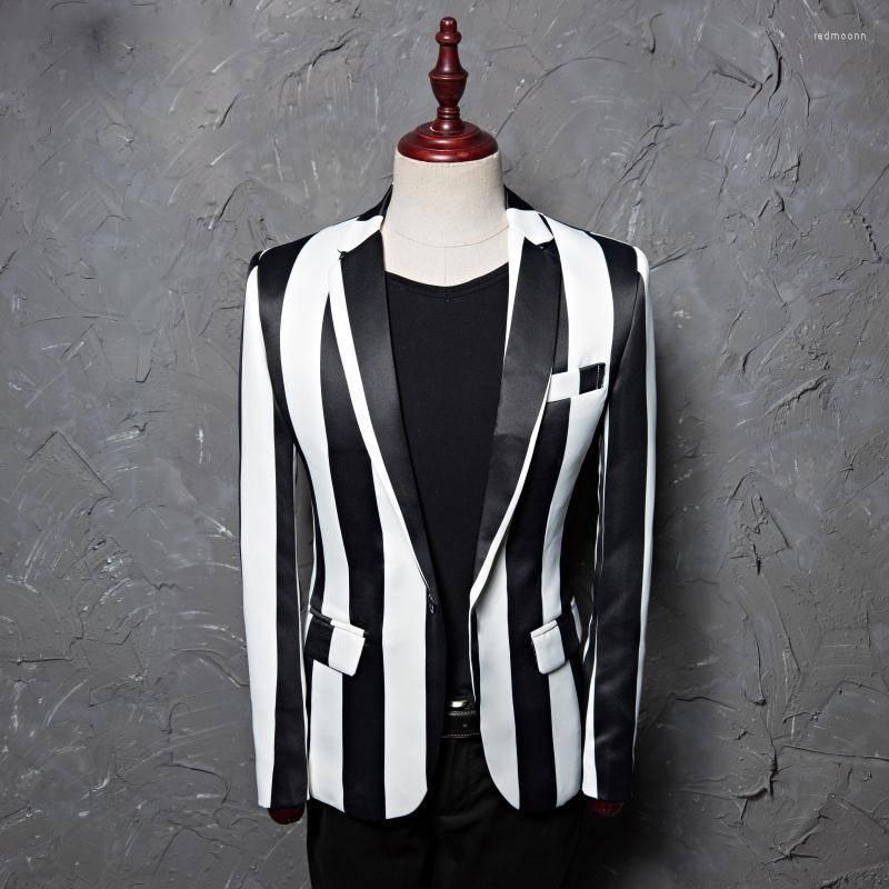 

Men's Suits Men's & Blazers Arrive Men Casual Suit Jacket Fashion Black White Zebra Stripe Stage Costume Style Blazer High-brand VIP, Picture color